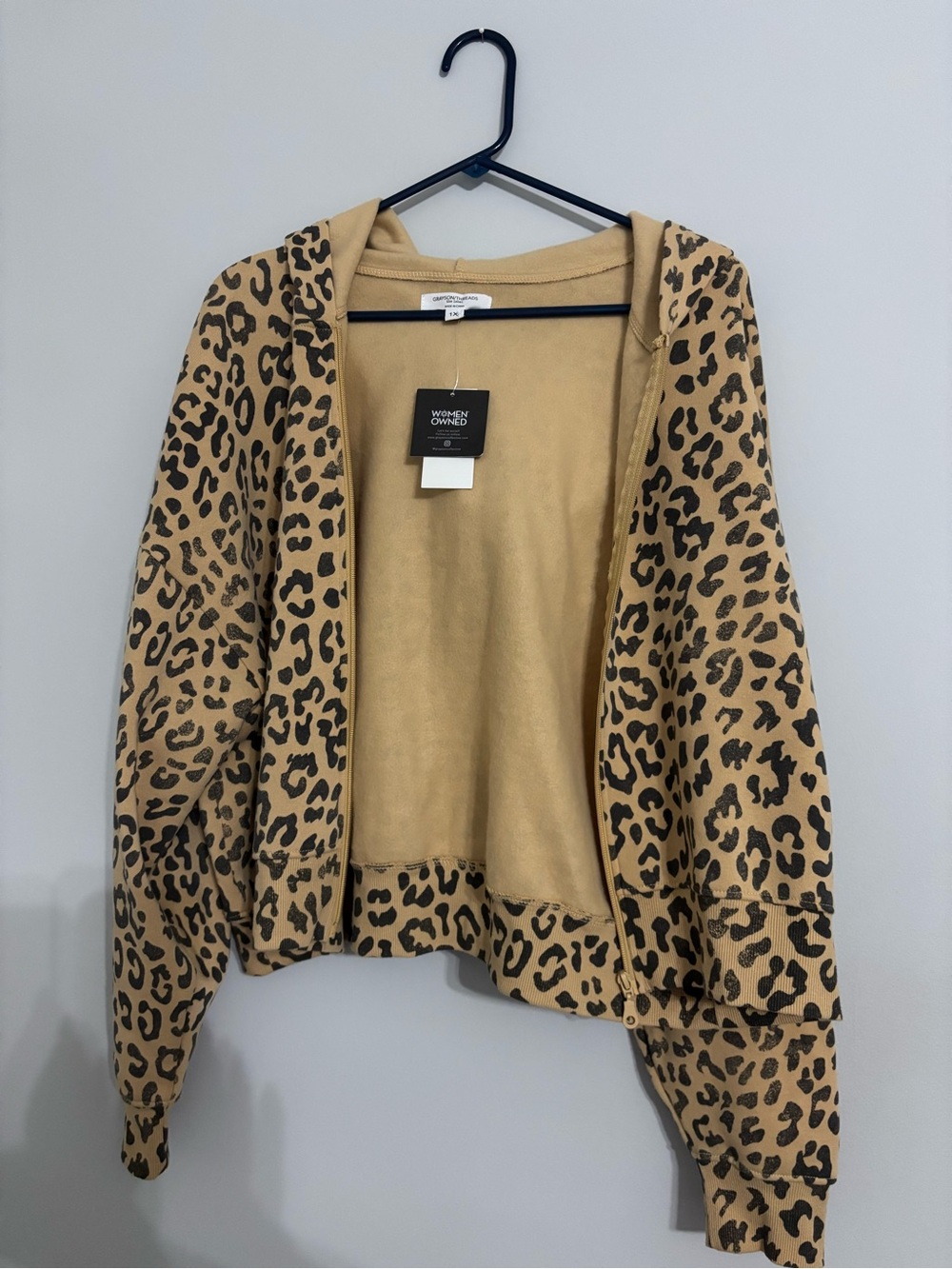 Grayson Threads Leopard Print Zip Hoodie in Tan and Black